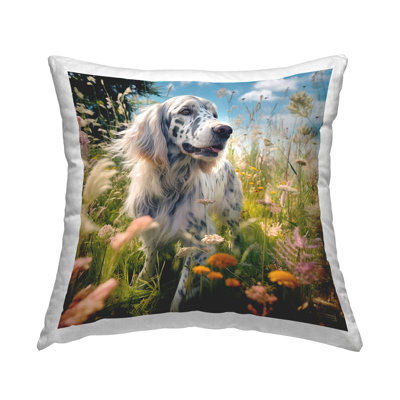 Happy Dog Among Flowers Decorative Printed Throw Pillow Design by Roozbeh Bahramali