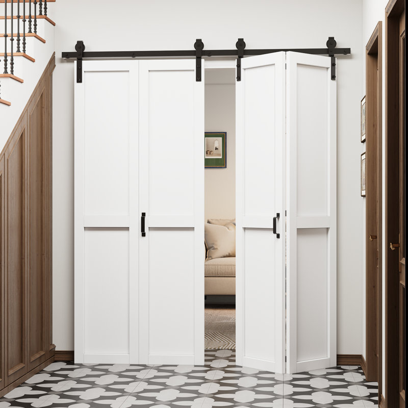 84'' Solid + Manufactured Wood double Bi-Fold Barn Doors Primed ready for use, 36" x 84"