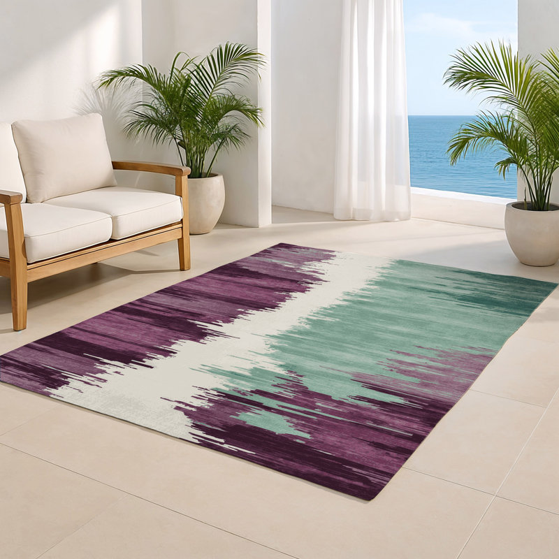 Tapis intérieur et extérieur vert Watercolor, Rectangulaire 2 pi x 3 pi