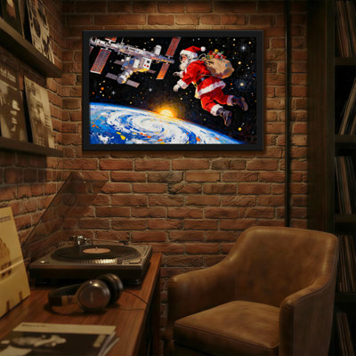 Père Noël dans l'espace avec la terre et la station
