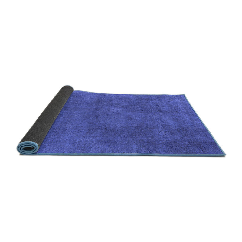 Tapis bleu en laine / polyester tissé à la machine, Carré 8 pi