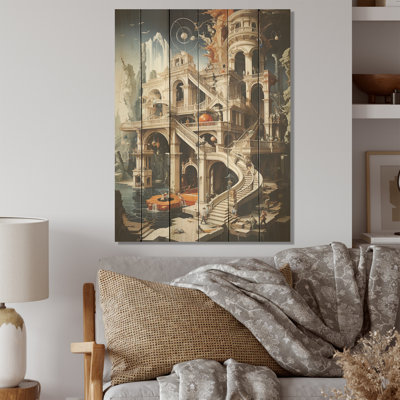 Schéma d'un château, art mural classique sur bois de pin naturel