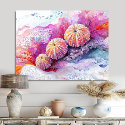 Colorful Sea Urchin In Parade I - Modern Metal Art Print, Sea Urchin Metal Wall Decor