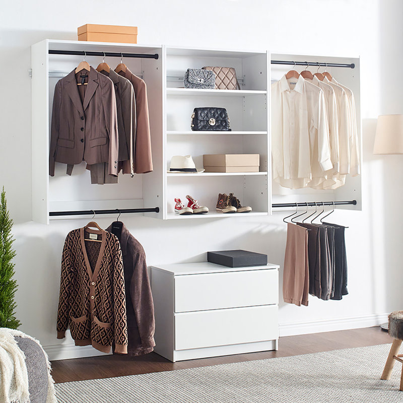 Devi White Wall Mounted Wood Closet System, White