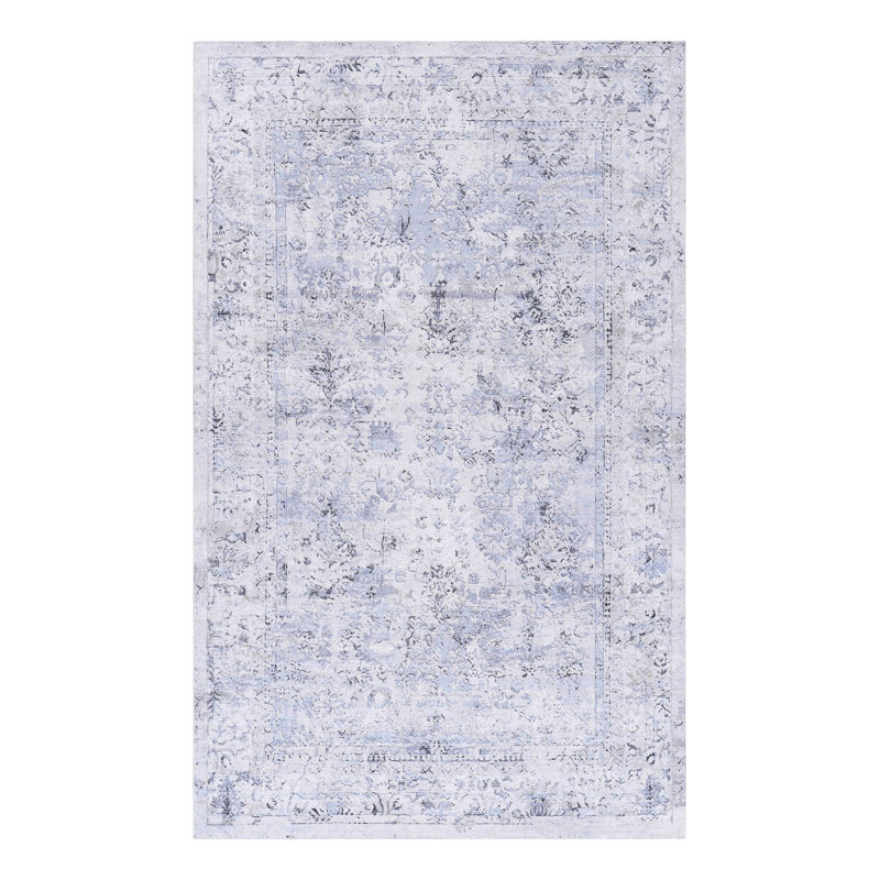 Washable Area Rug 5x8 For Bedroom, Hallway, Dining Room - Non-slip, Non-shedding, Foldable, Soft, & Pet (blue+cream Daily Maintenance Washable, Low-pile, Kitchen