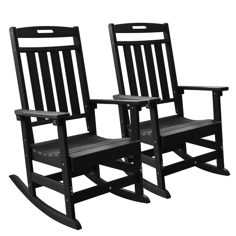 HDPE All-Weather Outdoor Rocking Chair, Porch Deck Rocker,2 Pack, Black