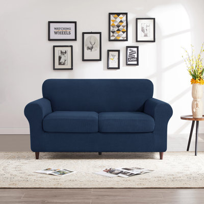 Elastic Textured Grid Separate Box Cushion Loveseat Slipcover