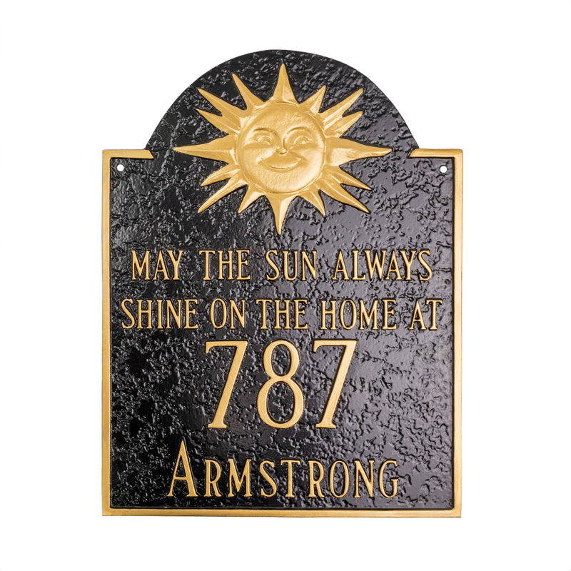 Plaque d'adresse murale sur 4 lignes soleil, Bronze antique/doré, Oui