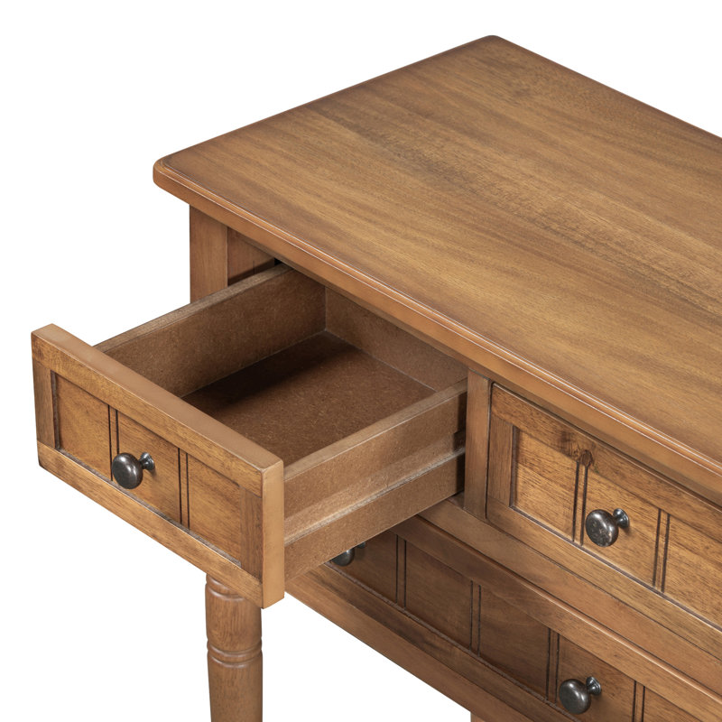 Narrow Console Table, Slim Sofa Table With Three Storage Drawers And Bottom Shelf, Natural