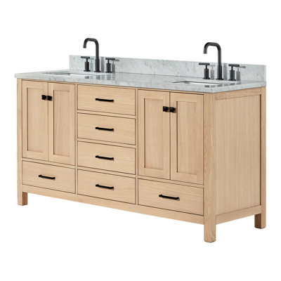 Meuble-lavabo double autoportant 67 po avec plateau en marbre Flynt