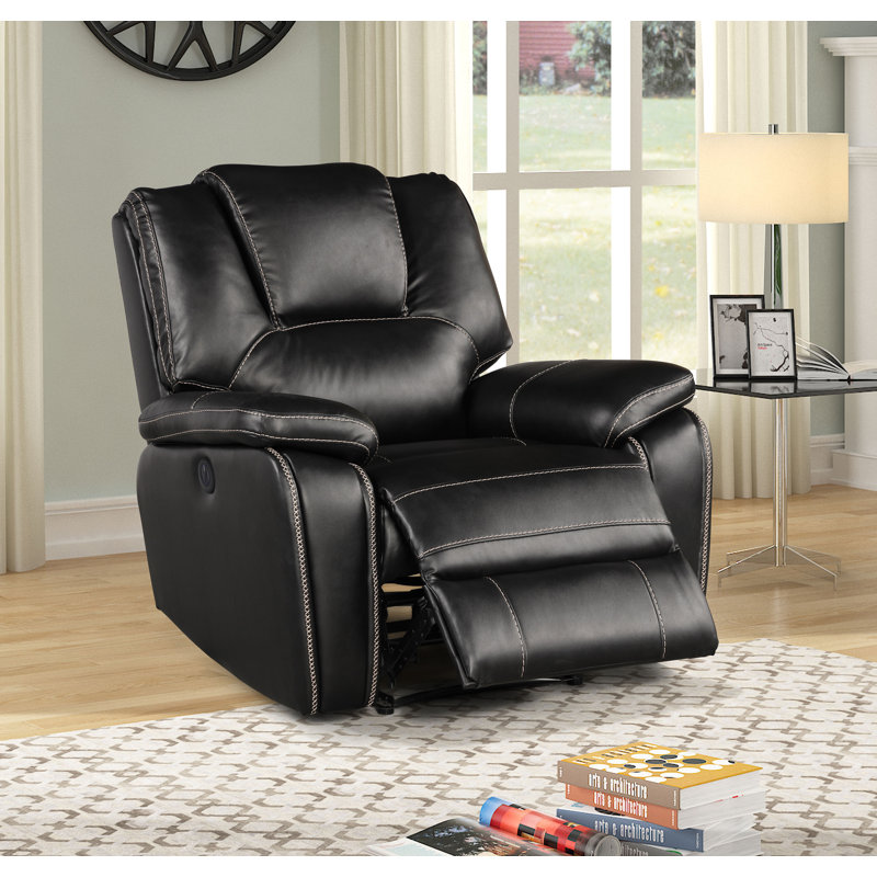 Black Breathable Air Leather Reclining Chair, Power