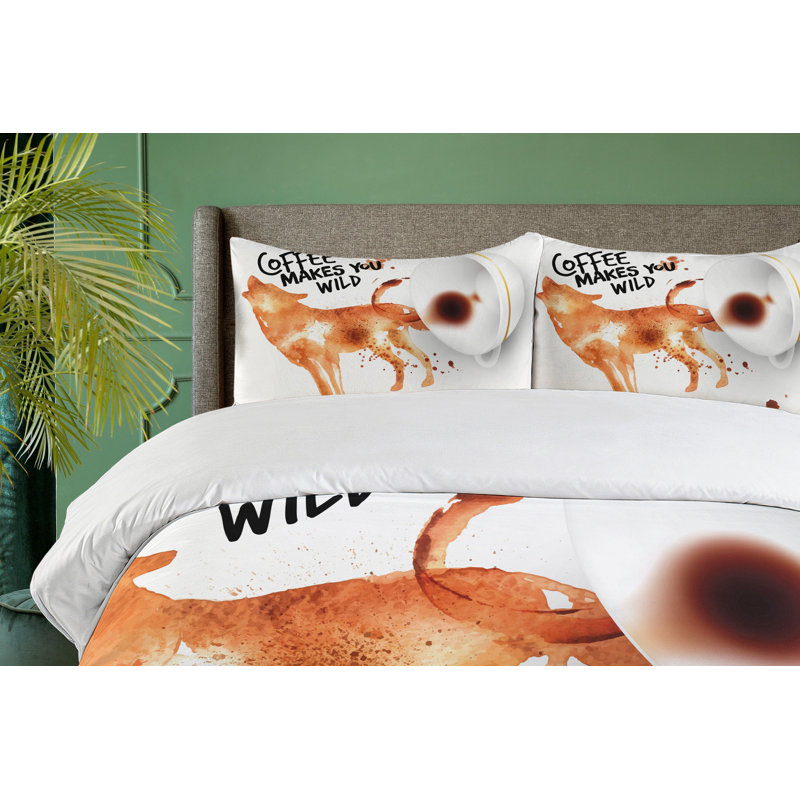 California King Burnt Sienna Black White Coffee Art Duvet Cover Set