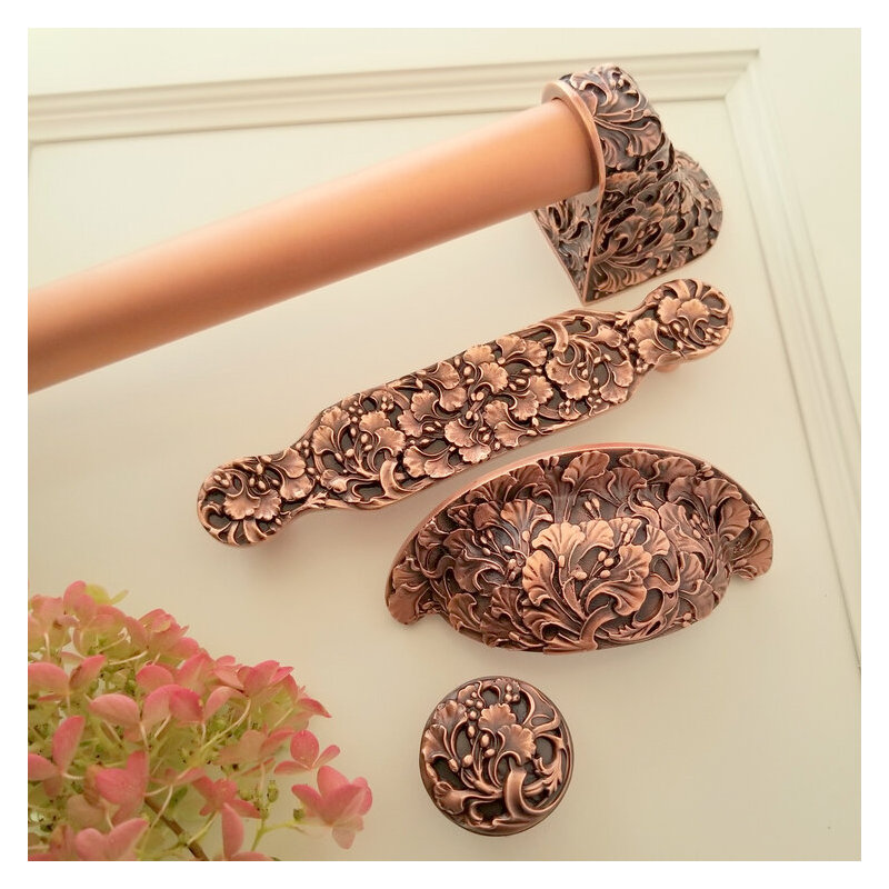 Florid Leaves Bar / Handle Pull, Antique Copper