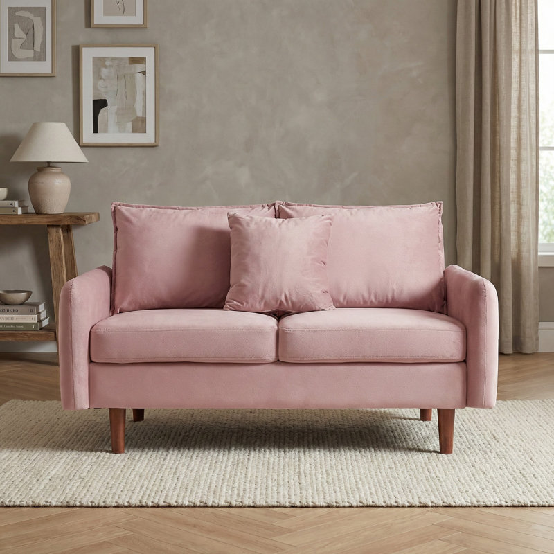 Sofa 56" Velvet Round Arm Loveseat, Pink