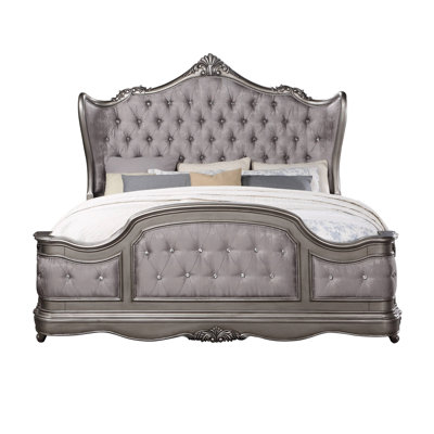 Grand lit velours et finition platine antique