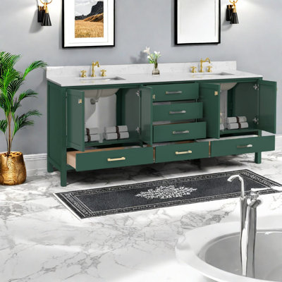 Meuble-lavabo moderne en bois 84 po avec double lavabo pour salle de bain