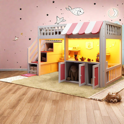 Lit mezzanine pour enfants avec rangement, cadre en bois aggloméré, maison moderne pour la maison