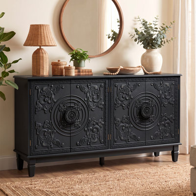 56.1" Wide Sideboard with Adjustable Shelves，4-Door Solid Wood Storage Cabinet for Dining Room and Living Room