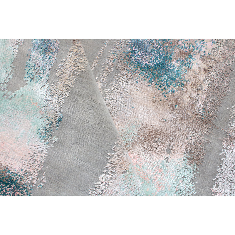 Tapis gris / brun / bleu noué à la main de haute qualité, Rectangle 9 pi x 12 pi