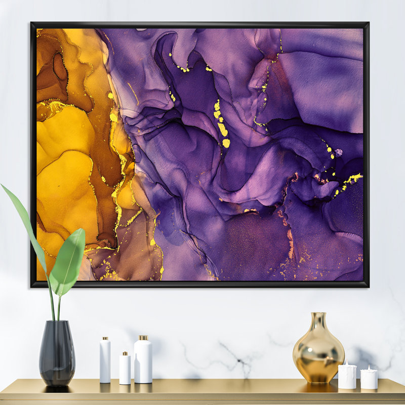 «Mauve et brun», reproduction d'art sur toile abstraite de luxe, H 16 po x l 32 po, Cadre flottant noir