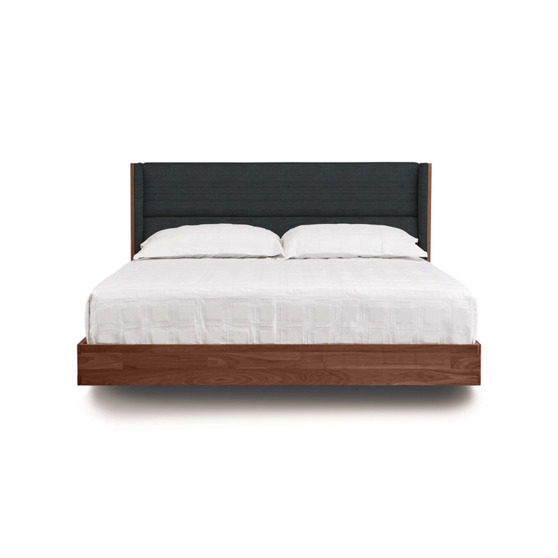 Lit plateforme tapissier Sloane, Grand, Acier, Noyer naturel
