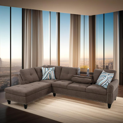Aspen Brown Microfiber Left-Facing Sectional 3-Piece Sofa Living Room Sofa Set