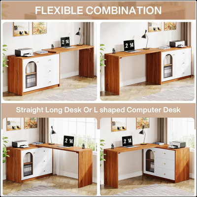 82.67 Inch Reversible L-Shaped Computer Desk with Drawers, Ideal for Home and Office Productivity