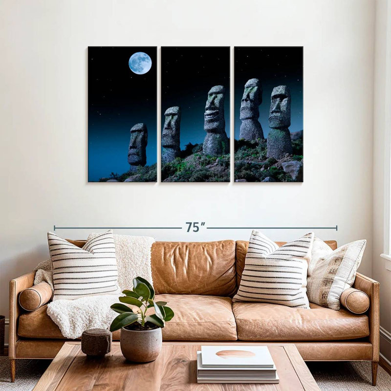 Lilie pleine lune sur statues Moai, H 36 po x l 57 po