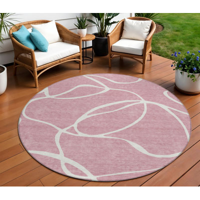 Tapis intérieur rond lavable abstrait 8 pi rose