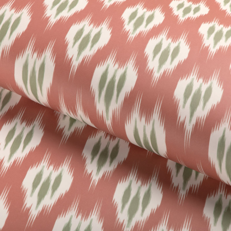 Clare Ikat Wood Pulp Blend Wallpaper Roll, Coral