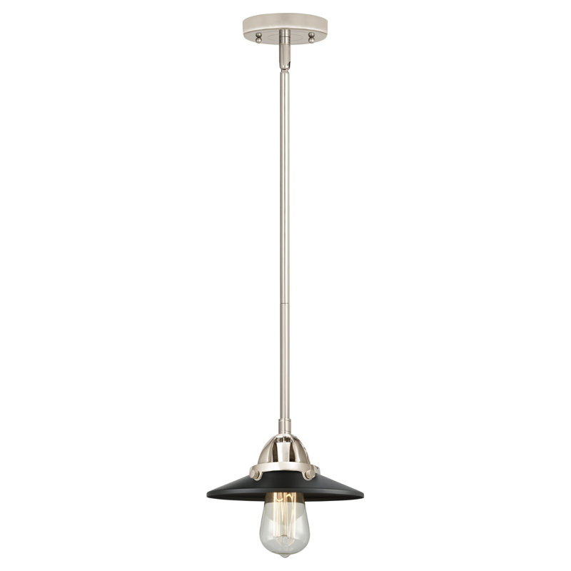 Nouveau - Mini luminaire suspendu à tige 1 lumière 8 "Krysia - Nouveau 2 - Ampoule DEL, Noir mat, Nickel poli