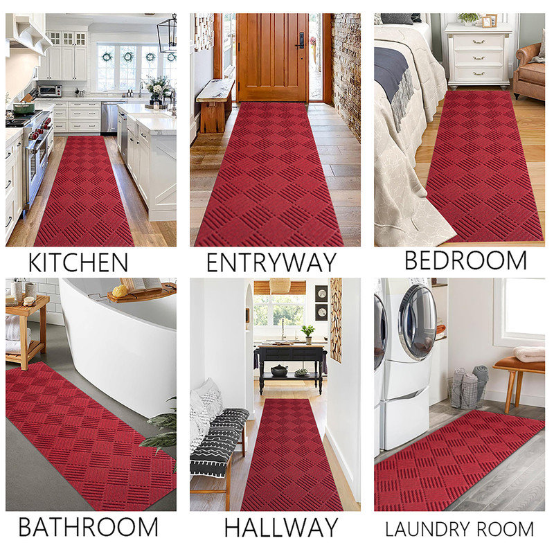 Custom Size Red Indoor Non-Slip Runner Rug for Kitchen Hallway, Runner 5' x 22'