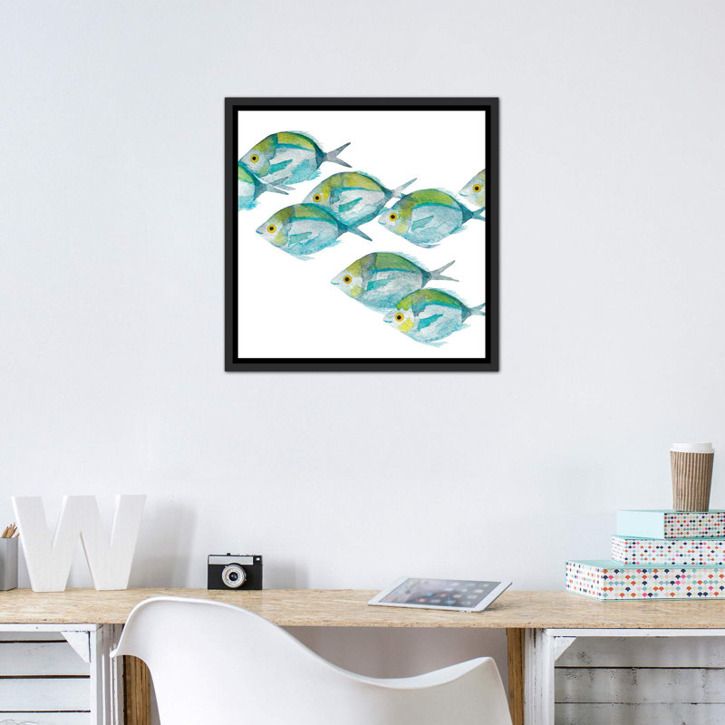 " Fishes ", No Mat, 26" H x 26" W x 1.5" D, Distressed Black Framed Canvas