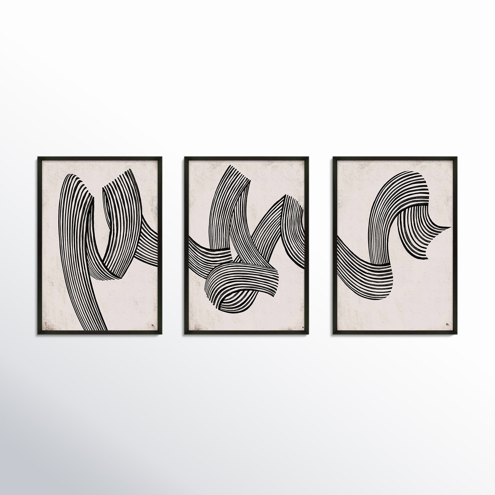 Menton "Linework" 3-Piece Print Set, 30" H x 42" W, Black