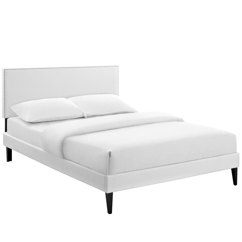 Lit plateforme tapissier en vinyle Phoebe, Blanc, Double