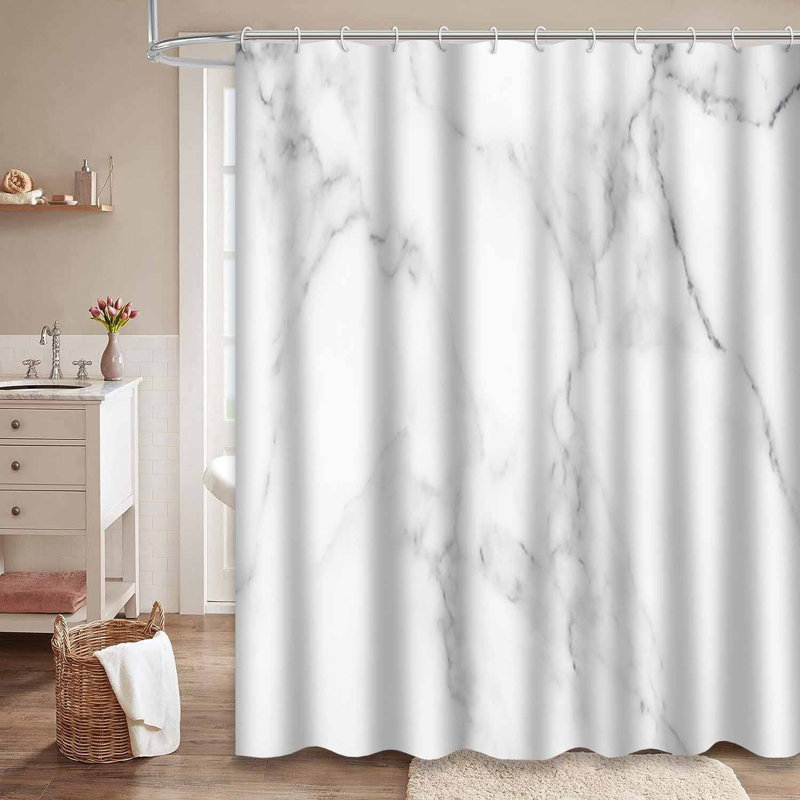 Rideau de douche décoratif de luxe en marbre blanc avec 12 crochets, L 72 po x l 72 po