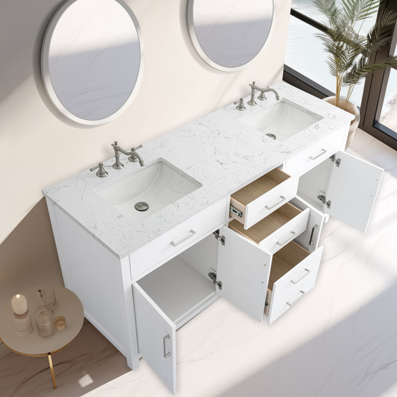 Tremolo 72" Double Bathroom Vanity With Engineered Marble Top, White