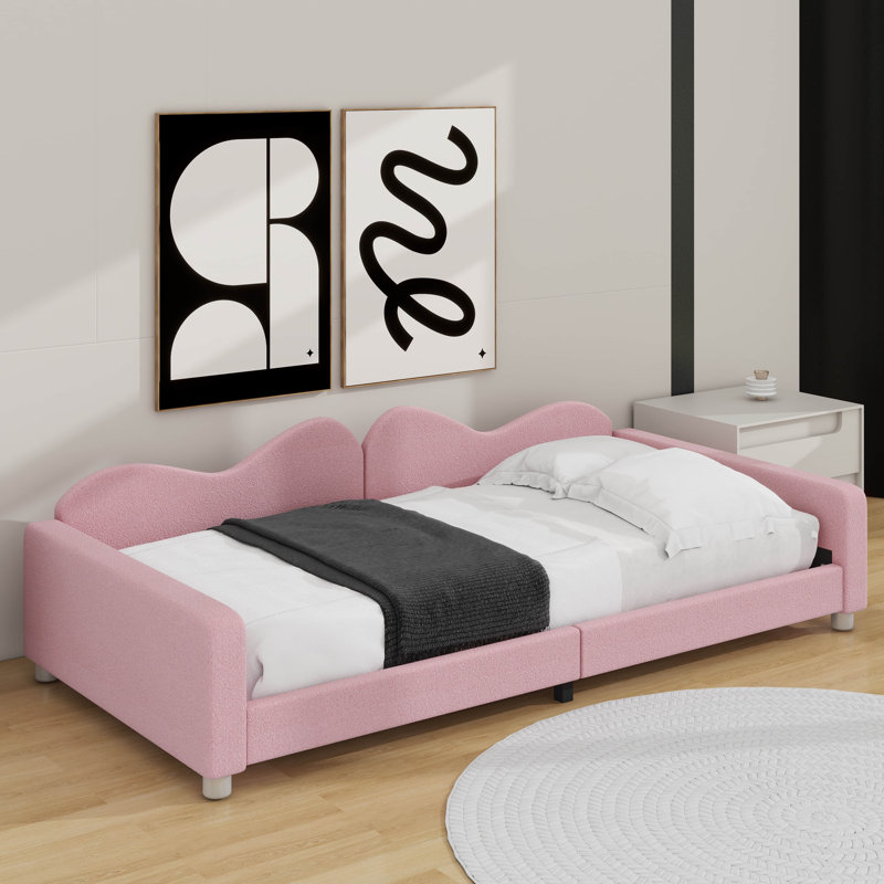 Canapé-lit simple en tissu Sherpa rembourré avec dossier en forme de nuage, Rose