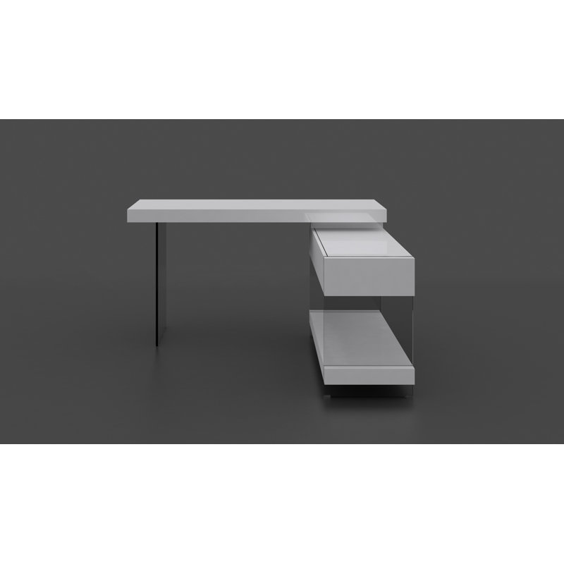 Goyette Modular L-Shaped Writing Desk, White High Gloss
