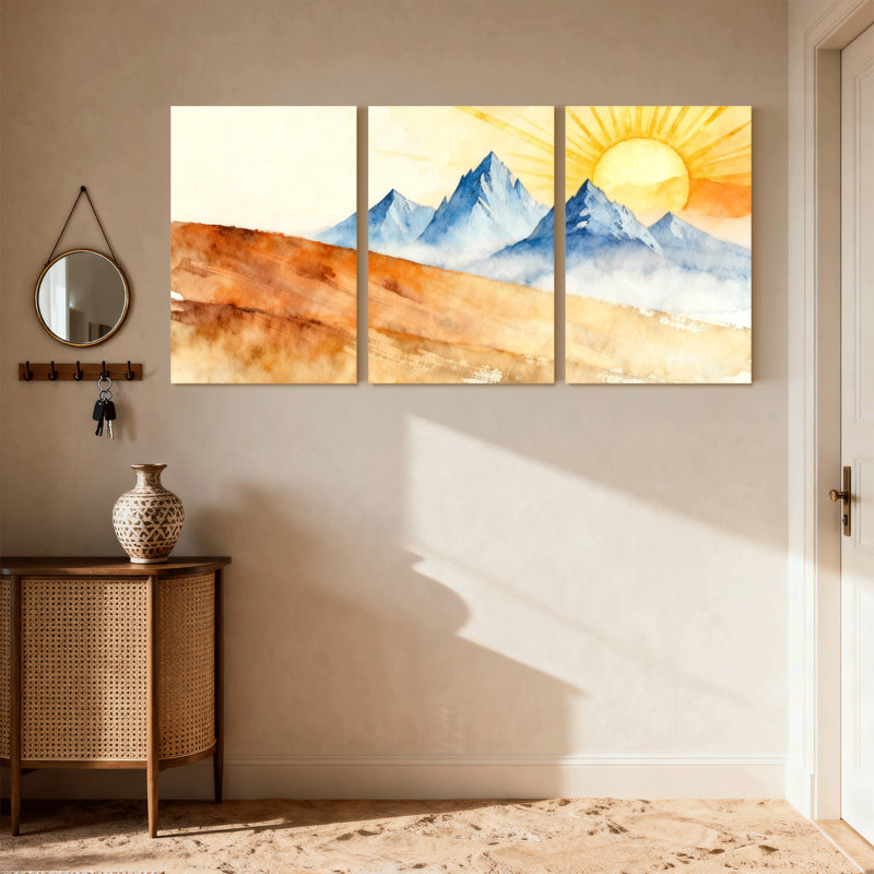 «Abstract Sunrise Over Mountain Landscape», ensemble de 3 impressions sur toile, H 24 po x l 48 po