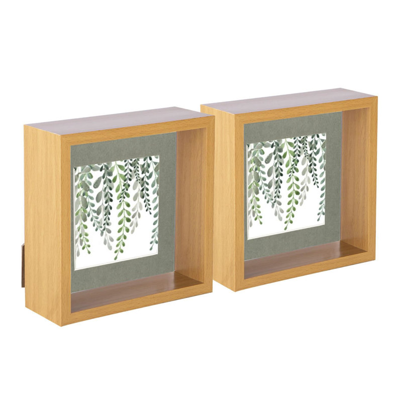 Nicola Spring - 3D Deep Box Photo Frames, 10cm x 10cm, Light Wood/Grey