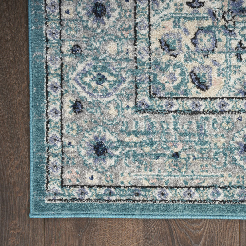Tapis floral tissé à la machine 8 pi x 10 pi Aqua
