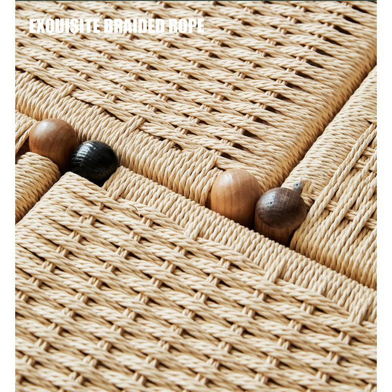 Banc à chaussures scandinave en bois massif tissé à corde, Chêne / naturel 