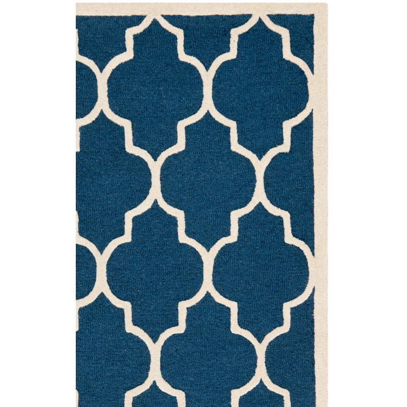 Tapis bleu marine / ivoire en laine à motif géométrique Cannen, Carré 6 pi