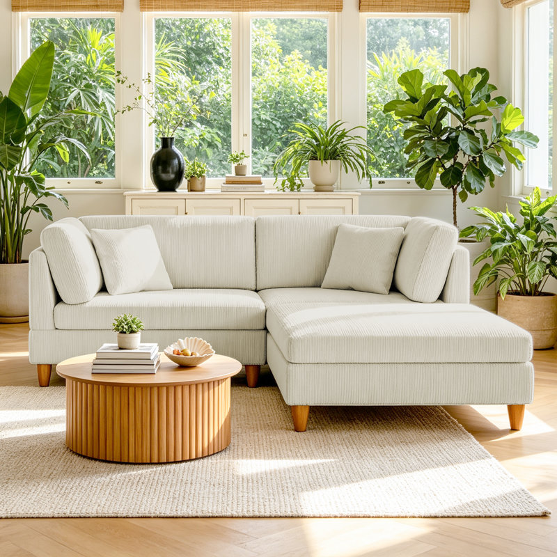Ensemble de sièges modulaires en velours côtelé, Velours côtelé beige, H 36,3 po x l 80,4 po x P 79,2 po