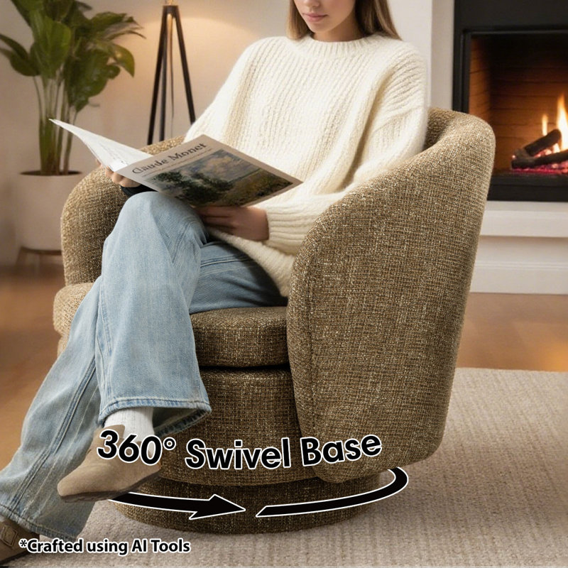 360-degree Tweed Swivel Barrel Accent Chair, Dark Brown