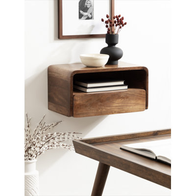 Langley Mango Solid Wood Floating Shelf with Drawer