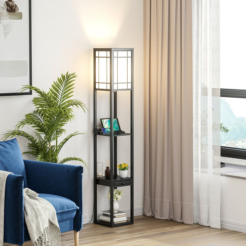 Lampe sur pied colonne noire 63 po avec prise USB Selz
