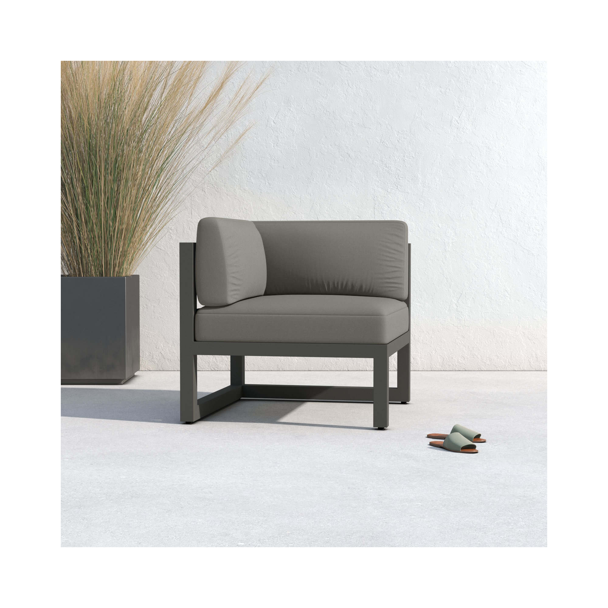 Smith Outdoor Corner Chair with Sunbrella Cushions, Canvas Charcoal, Slate