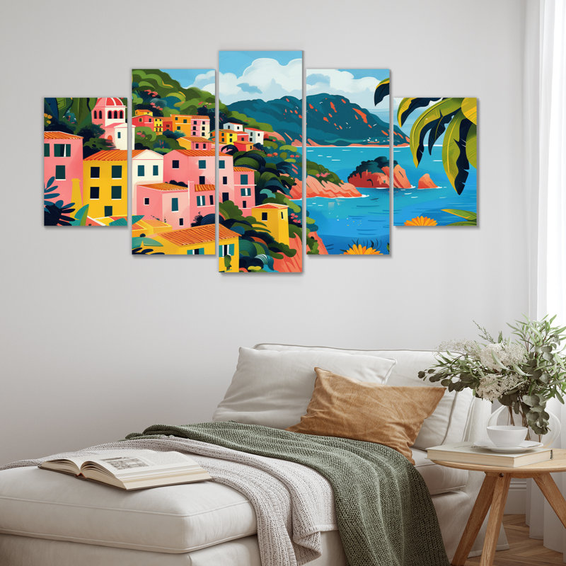 Ensemble d'impressions murales roses et vertes sur la côte italienne de la Italie